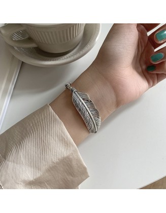 boho chunky feather sterling silver bracelet